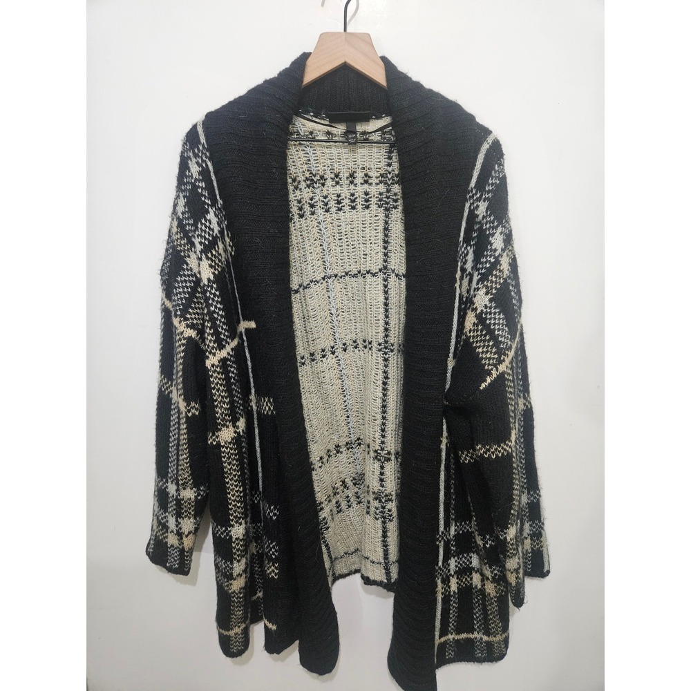 Lane Bryant Womens Black Plaid Open Front Shawl Collar Cardigan Sweater 22/24